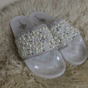 Hand made bedazzled jeweled slides - Size 8-9